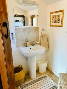布罗姆亚德The Cottage, Winley Farm的浴室设有白色水槽和镜子