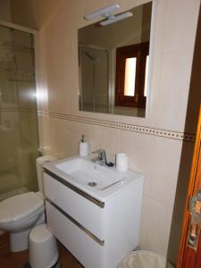 蓬塔穆赫雷斯Estudio SERMAR的一间带水槽、卫生间和镜子的浴室
