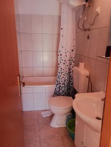 维斯Ana Apartments的浴室配有卫生间、浴缸和水槽。