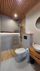 派尔努Tuia Apartment的一间带卫生间和水槽的浴室