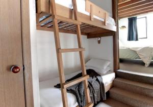 丁诺高原袋森鼠公寓的一个小房子里的双层床,有梯子