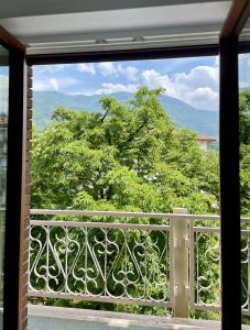 特伦托Domus Fersina的从阳台可欣赏到一棵树的窗户