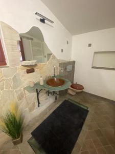 比尔森Vila Lucia - Apartmán 6的石墙内带水槽的浴室