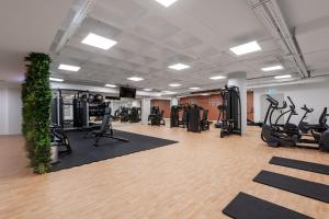 奥埃拉斯拉格阿斯公园酒店的健身房,配有跑步机和健身器材