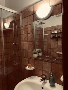 贾迪尼-纳克索斯Sole Mare B&B的一间带水槽、淋浴和镜子的浴室