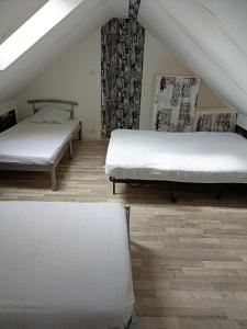 阿纳齐Appartement de 2 chambres avec terrasse amenagee et wifi a Arnage的铺有木地板的客房内的两张床