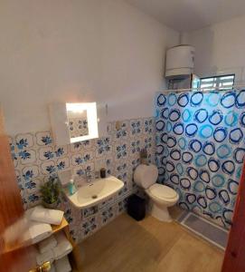 阿里拉斯Pagonia Apartments的一间带卫生间和水槽的浴室