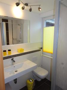 库罗阿尔滕堡克比尔旅馆的一间带水槽、卫生间和镜子的浴室