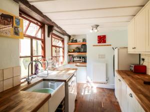奥尔顿Staffordshire Knot Cottage的厨房配有水槽和冰箱
