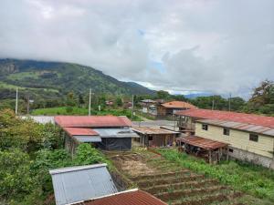 BaezaHostal La Casa De Rodrigo的享有村庄的顶部景色,拥有建筑和山脉