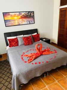 奎波斯城Sueños de Amor! Hermoso y Acogedor lugar的一间卧室配有一张带章鱼的床