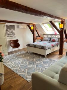 布拉索夫KronSoul的一间卧室配有床、沙发和地毯。