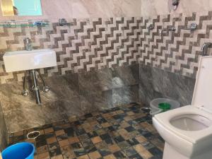 博卡拉Hotel Nightingale的一间带卫生间和水槽的浴室