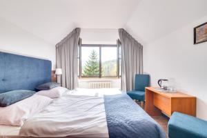 斯克拉斯卡波伦巴彭斯约纳特里德酒店的一间卧室配有一张床、一张书桌和一个窗户。