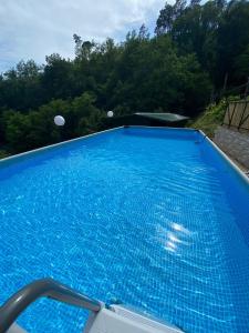 东塞斯特里Villa Maremonti - con 3 piscine的一个种有树木的大型蓝色游泳池