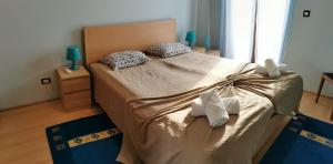 罗维尼劳拉公寓的一间卧室配有一张大床和两个枕头