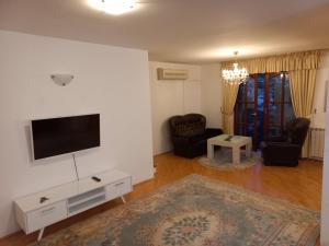 萨拉热窝Villa Kuna的客厅设有壁挂式平面电视。