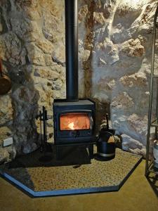 阿尔丁格Maunder Cottage的客房内的石墙和炉灶