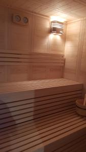 沃洛斯Salina Premium Residences Volos的上面有灯的桑拿浴室