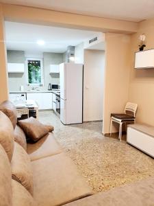 瓦伦西亚Apartamento Luz的带沙发和白色冰箱的客厅