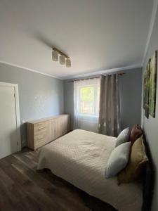 尤尔马拉Guest house Sunny的一间卧室设有一张大床和一个窗户。