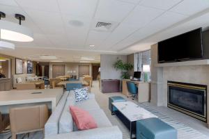 博尔德Comfort Inn & Suites Boulder的带沙发和壁炉的客厅