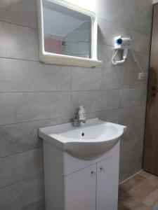 泽尔内什蒂Cabana Rustica Georgeta的浴室设有白色水槽和镜子