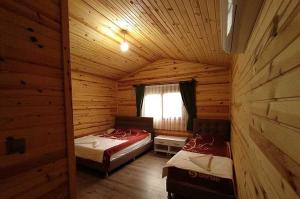 奥林波斯mercan pension的小木屋内带两张床的房间