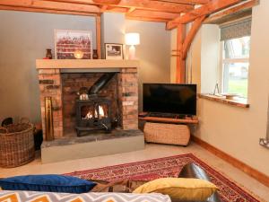 麦克鲁姆Lehane's Cottage的客厅设有壁炉和电视。