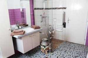NeuhausWaldhof Grasel的一间带水槽和淋浴的浴室