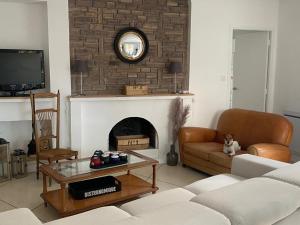 弗雷瑞斯VILLA MAGALI的带沙发和壁炉的客厅
