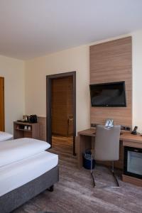 埃尔丁卡斯塔尼恩酒店的酒店客房设有一张床、一张书桌和一台电视机。