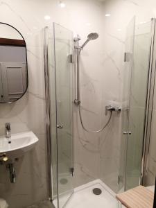 沃尔特湖畔佩莎赫Hillside Rooms的带淋浴和盥洗盆的浴室