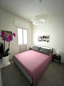 帕多瓦Padova Dream: flat in the heart of Padua的卧室配有粉红色的床和窗户。