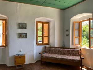 VunoShotgun Hostel的带沙发和2扇窗户的客厅