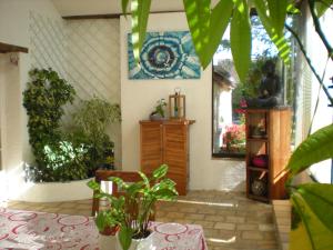 Auzouer-en-TouraineLA MUSARDIERE的配有植物桌子和镜子的房间