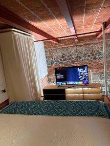 墨西哥城108, LOFT CONFORTABLE, BALCON 1 CALLE BELLAS ARTES的一间卧室配有一张床和一台平面电视