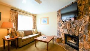 大熊湖雪湖旅舍的带沙发和壁炉的客厅