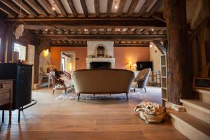康布勒梅尔Maisons d'hôtes - Domaine Le Coq Enchanté的带沙发和壁炉的客厅