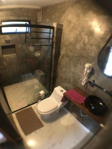 伊塔蒙蒂Hostel Picus的一间带卫生间和淋浴的小浴室