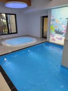 辛安诺泽蒂Apartamenty Przy Morzu Dominikana的带浴缸的客房内的大型游泳池
