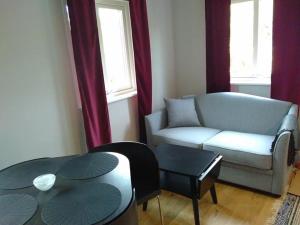 赫尔辛堡Attefallshus byggt 2019的客厅配有沙发和桌子