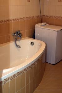 蒂豪尼Tó apartman的带浴缸、卫生间和盥洗盆的浴室