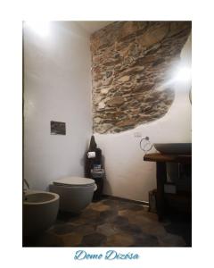 西尼斯科拉Domo Dizósa的一间带卫生间和石墙的浴室