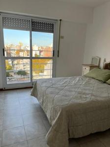 罗萨里奥Hermoso departamento con parrillero. Zona Centro的一间卧室设有一张床和一个大窗户