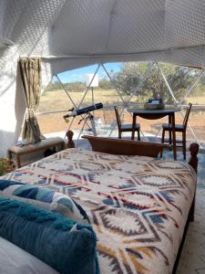 瓦莱Star Garden Az的一间卧室,配有带一张床和一张桌子的帐篷