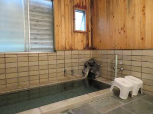 箱根Hakone Miyanoshita Myojokan的带浴缸和卫生间的浴室。