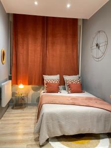 瓦朗西纳Studio Vieux Valenciennes的一间卧室配有一张大床和两个枕头