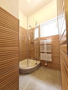 美因茨Burgunder - helle und geräumige Wohnung的带淋浴和浴缸的浴室
