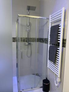卢森堡EXECUTIVE DOUBLE ROOM WITH EN-SUITE IN GUEST HOUSE CITY CENTRE r4的浴室设有玻璃淋浴间